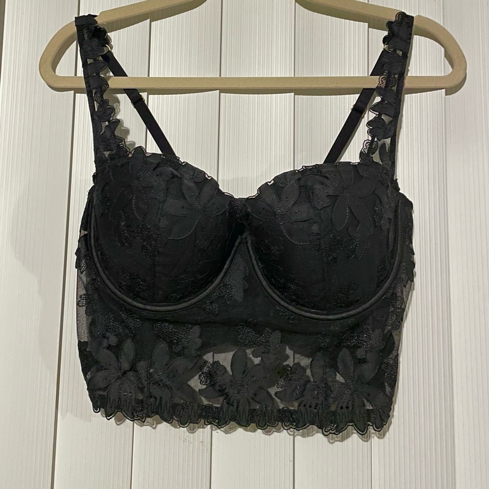 Victoria's Secret Black Lace Bustier Bra 36D